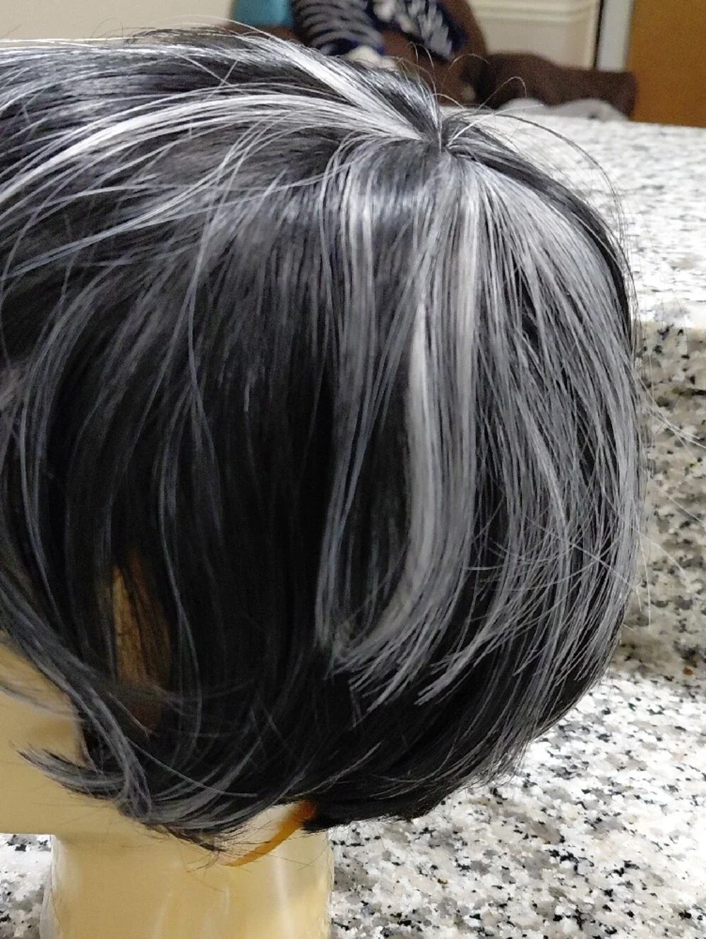 Others Follow Short Black Wig with Gray Highlights
